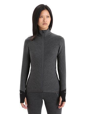 Dámské Bundy Icebreaker RealFleece™ Merino Descender Long Sleeve Zip Černé | CZ 1299JPQJ
